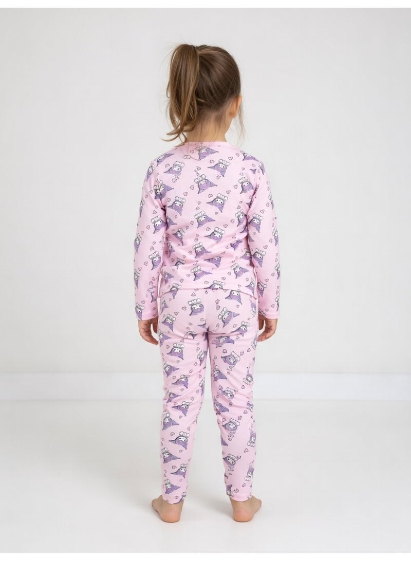 Kuromi | Girls Long Sleeve T-Shirt & Pant Set | Pink - Image 3